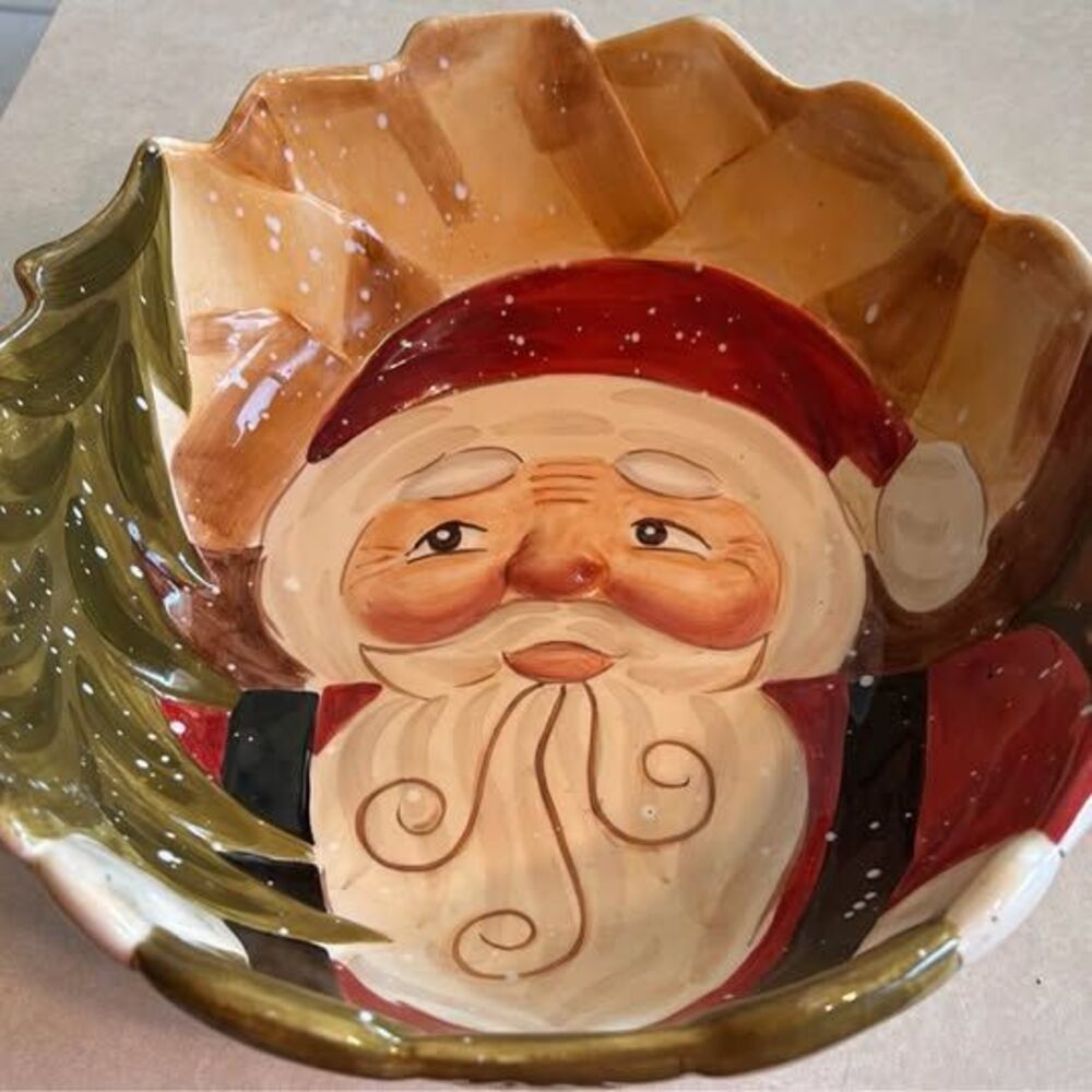 Tabletop Lifestyles Holly Jolly Large Ceramic Hand painted Serving Bowl